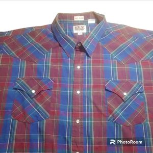 Ely Cattleman Pearl Snap Shirt Tall Man 3XLT Plaid Western Rockabilly Biker